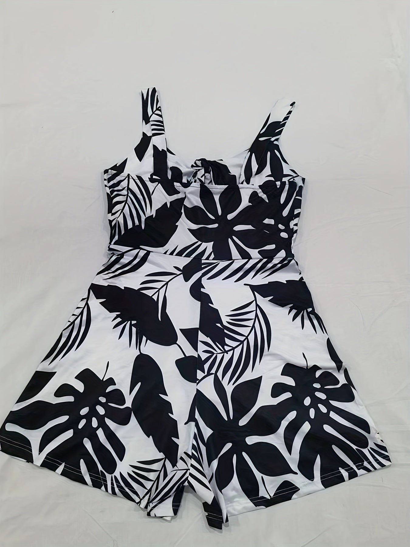 Leaf Print V Neck Cut Out Romper Jumpsuit