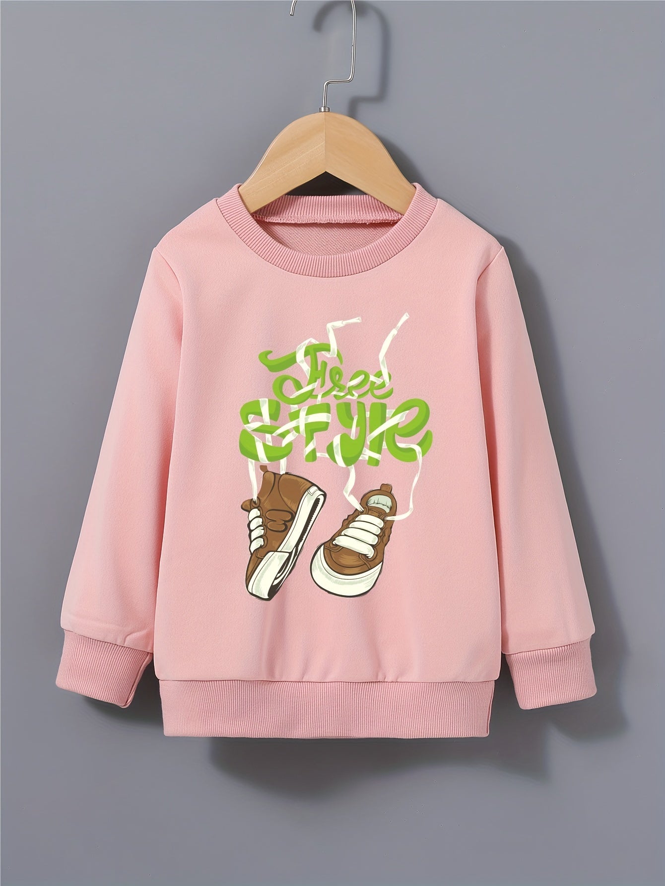 Cartoon Shoes Letter Print Kid's Sweatshirt Long Sleeve Top