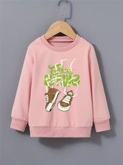 Cartoon Shoes Letter Print Kid's Sweatshirt Long Sleeve Top