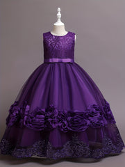 Girls' Rose Graphic Evening Dress Flower Girl Princess Dress Wedding Dress