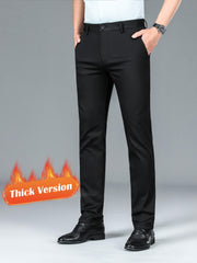 Men's Warm Thick Dress Pants - Solid Color Stretch Formal Business Pants