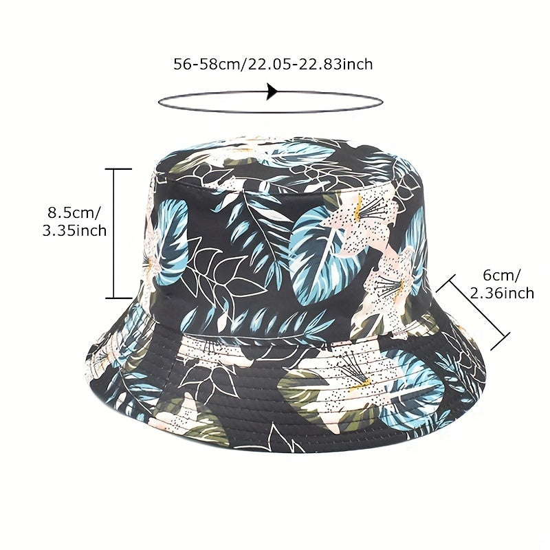 Reversible Leaf Print Bucket Hat Casual Travel Beach Hats Unisex