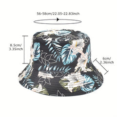 Reversible Leaf Print Bucket Hat Casual Travel Beach Hats Unisex