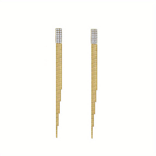 Rhinestone Chain Tassel Drop Stud Earrings Girls Ear Accessories