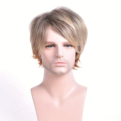 Short Straight Men's Wig Realistic Golden Hair