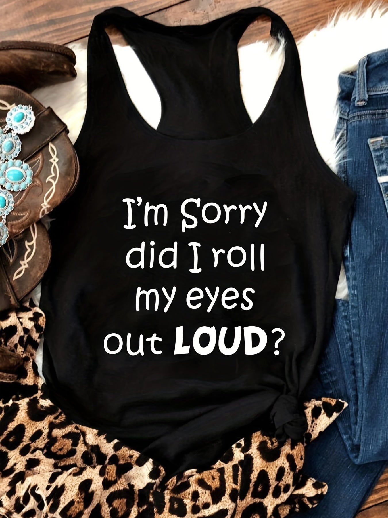 Letter Print Tank Top Casual Sleeveless for Summer