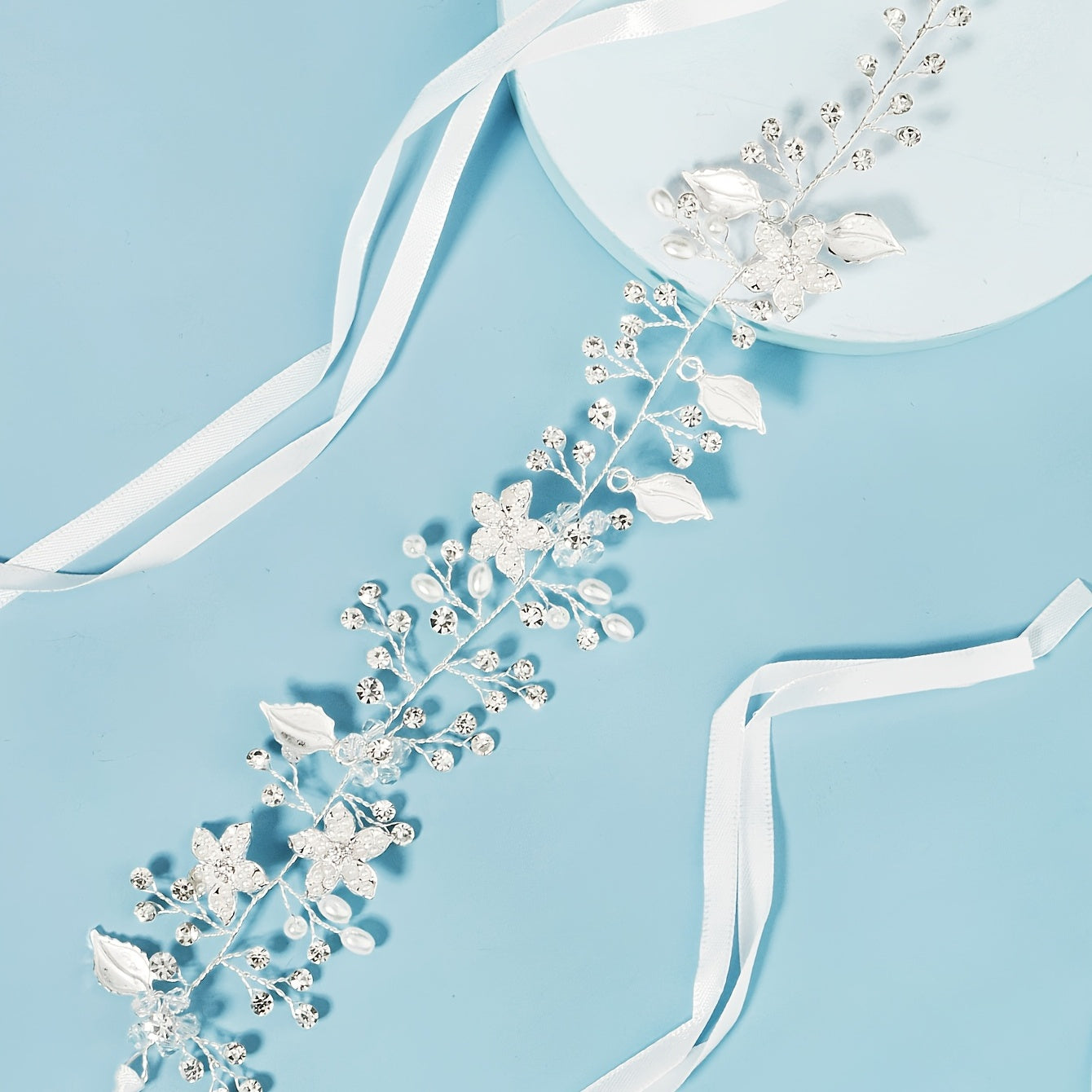 Bridal Headpiece Leaf Rhinestone Hair Pearl Crystal Party Headband