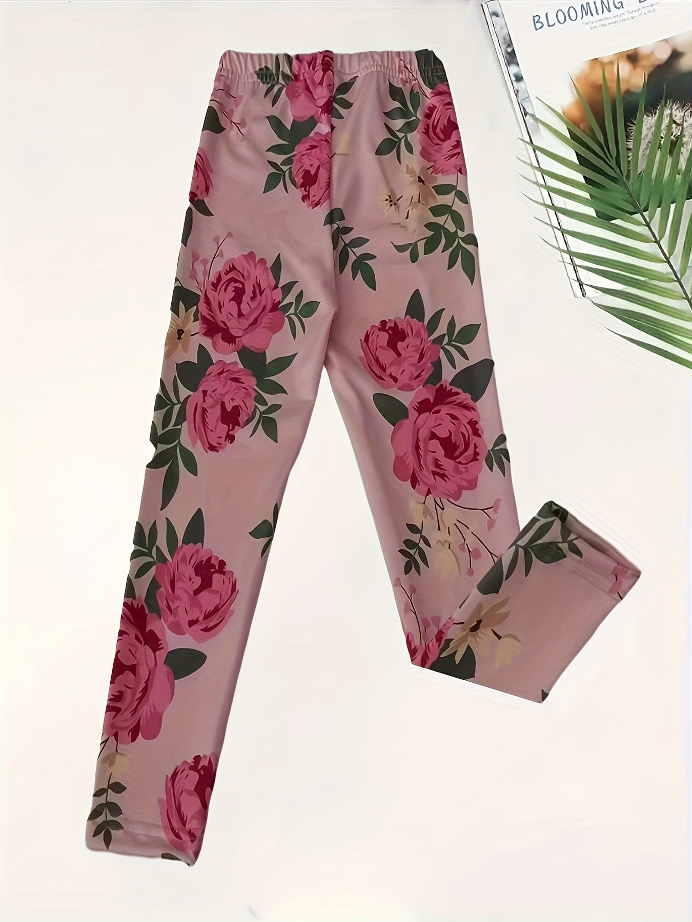 Girls Sweet Rose Graphic Leggings for All Seasons Sports Outdoor