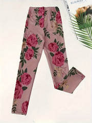 Girls Sweet Rose Graphic Leggings for All Seasons Sports Outdoor