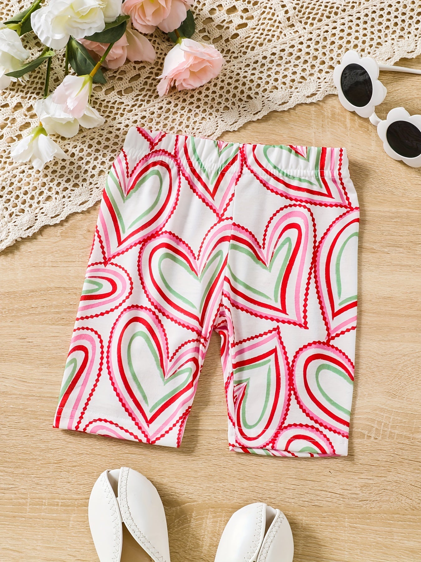 Toddler Girls Colorful Heart Graphic Elastic Waist Biker Shorts
