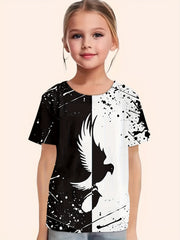 Girls Flying Eagle Print Short Sleeve T shirt Comfy Tees Pullover