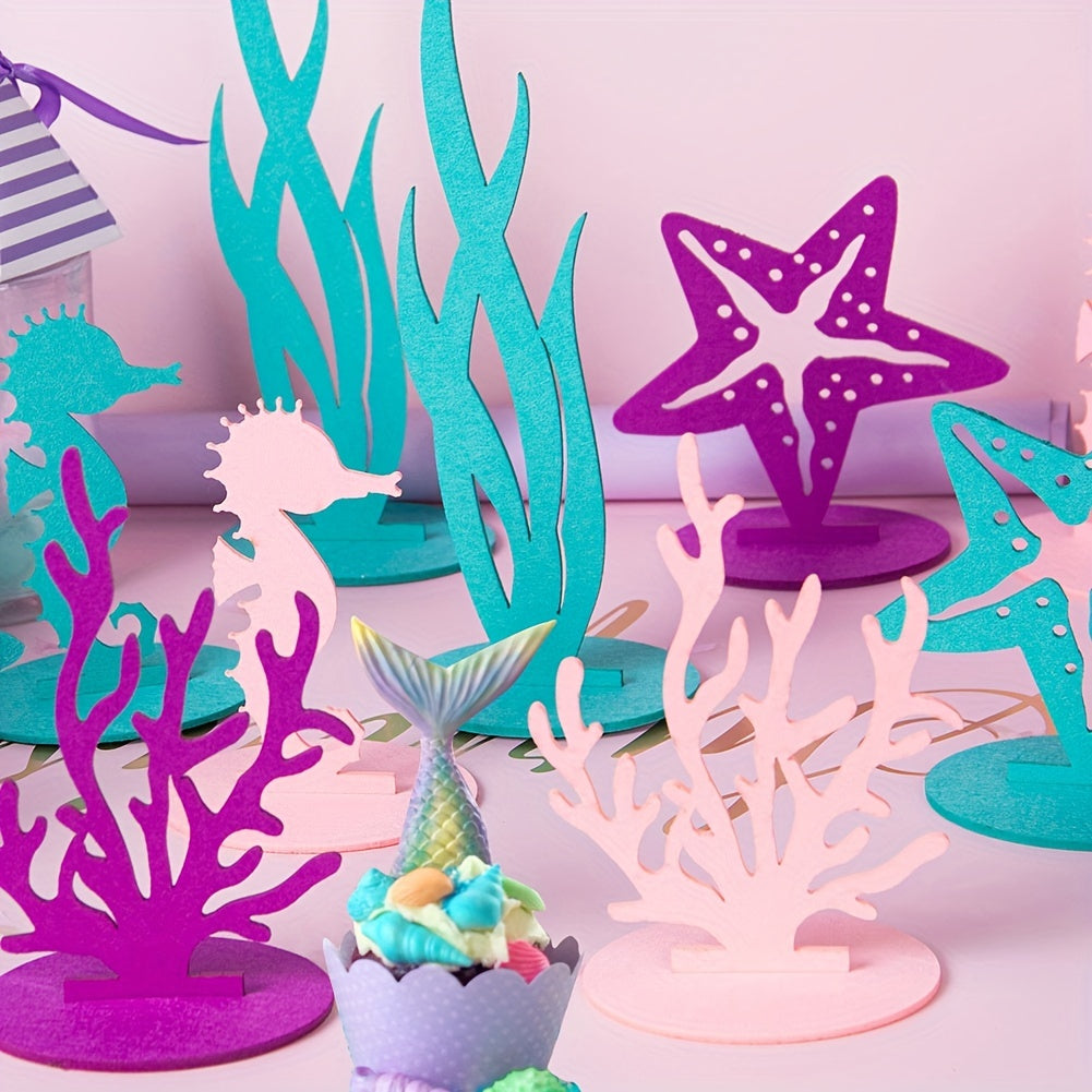 2pcs Mermaid Birthday Decorations Felt Table Centerpiece Under The Sea Party