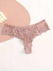 Solid Lace Drop Waist Panties Plus Size 3pcs