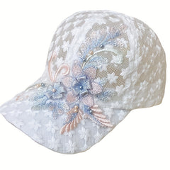 Flower Embroidery Baseball Cap Faux Pearl Decor Sports Hats