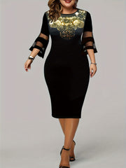 Plus Glitter Sequin Mesh Bell Sleeve Bodycon Dress