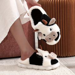 Women's Cow Slippers Plush Lined Platform Shoes