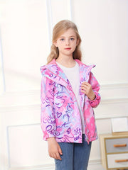 Girls Warm Fleece Waterproof Hooded Jacket Lightweight Outerwear for Outdoor
