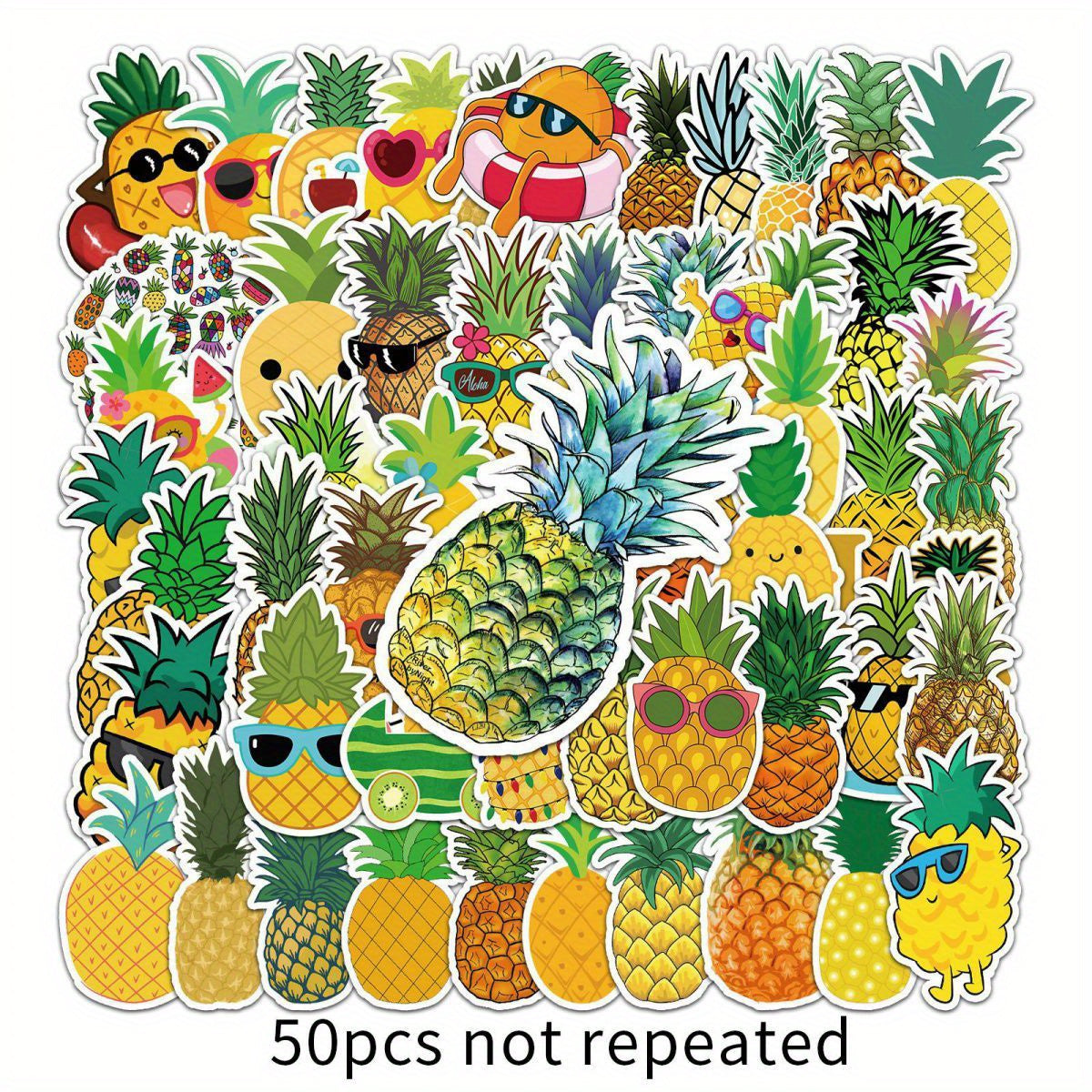 50 Pineapple Pattern Waterproof Stickers Water Bottles Laptop Luggage