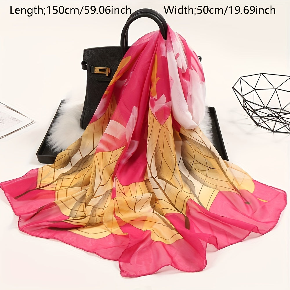 Chiffon Scarf Big Leaf Flower Print Boho Shawl Beach Towel