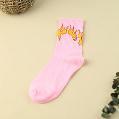 3 Pairs Flame Print Mid Tube Socks Women's Stockings