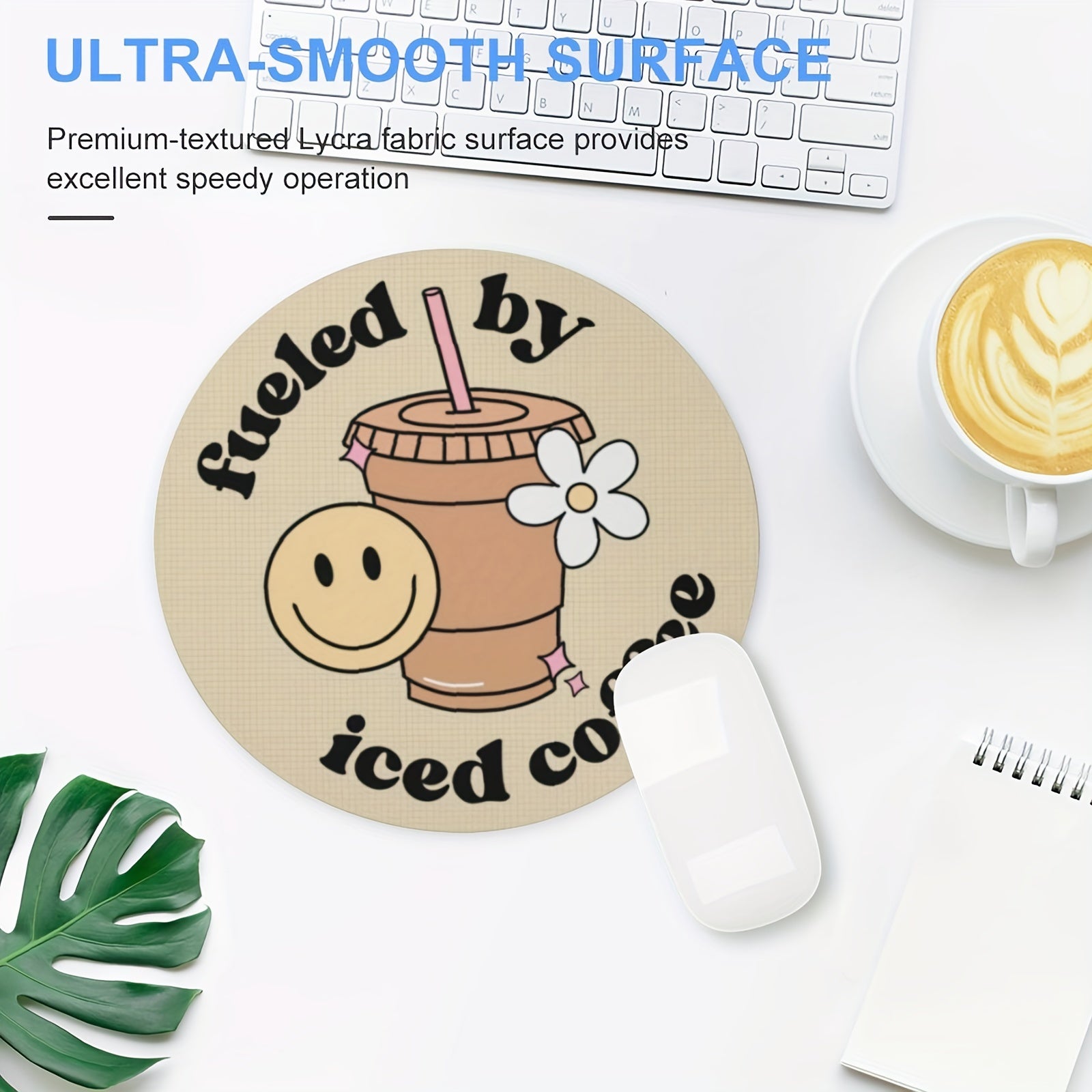 Round Mouse Pad Non-slip Rubber Mouse Mat 7.8" Iced Coffee