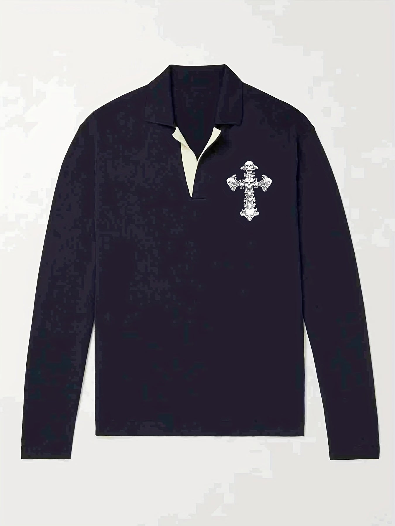 Knitted Cross Print Sweater Men's Warm V Neck Pullover For Fall Winter