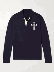 Knitted Cross Print Sweater Men's Warm V Neck Pullover For Fall Winter