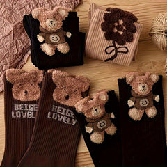 3 Pairs Bear Print Socks Cute & Comfy Women's Stockings