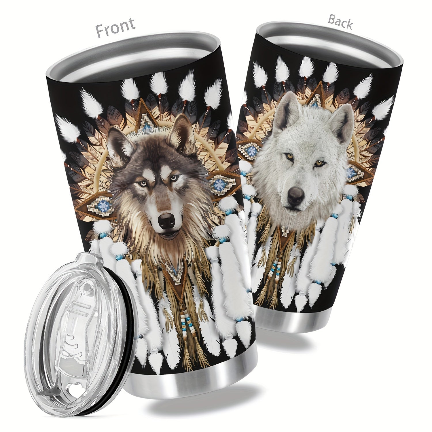 20oz Indian Wolf Stainless Steel Tumbler - Insulated Travel Mug