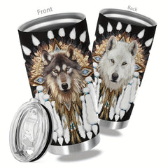 20oz Indian Wolf Stainless Steel Tumbler - Insulated Travel Mug