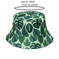 Leaf Print Bucket Hat Reversible Lightweight Sunscreen Fisherman Cap