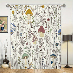 2pcs Mushroom Flowers Printed Window Curtains for Kids Bedroom