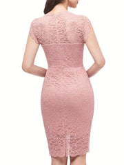 Lace Trim Sleeveless Dress Bodycon Knee Length Dress
