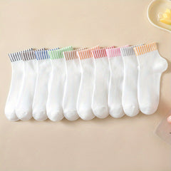10 Pairs Striped Colorblock Socks Women's Stockings