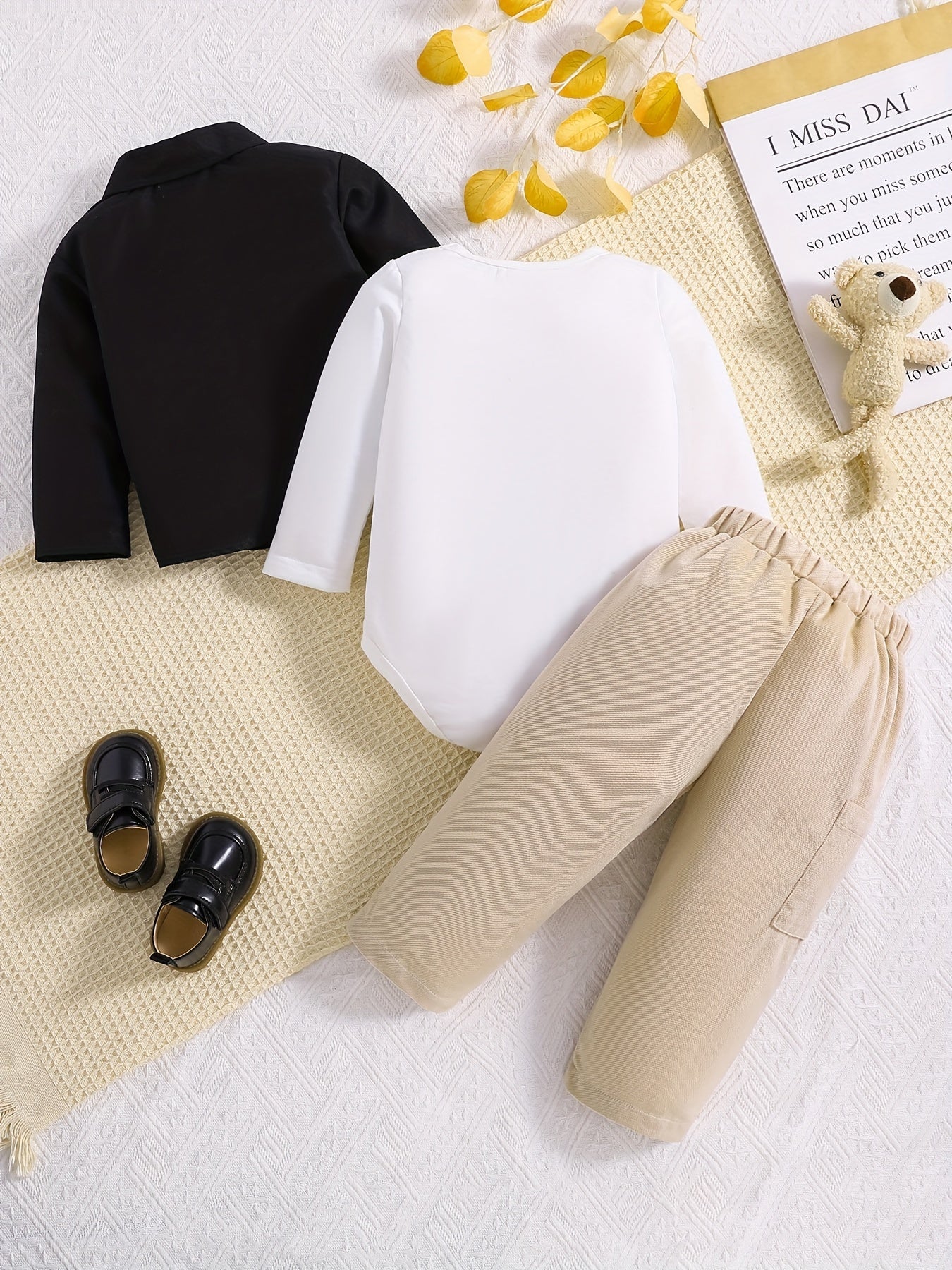 Toddler Baby Boy Casual 3pcs Set Dress Shirt Romper Pants