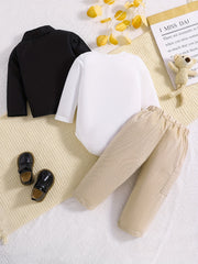 Toddler Baby Boy Casual 3pcs Set Dress Shirt Romper Pants