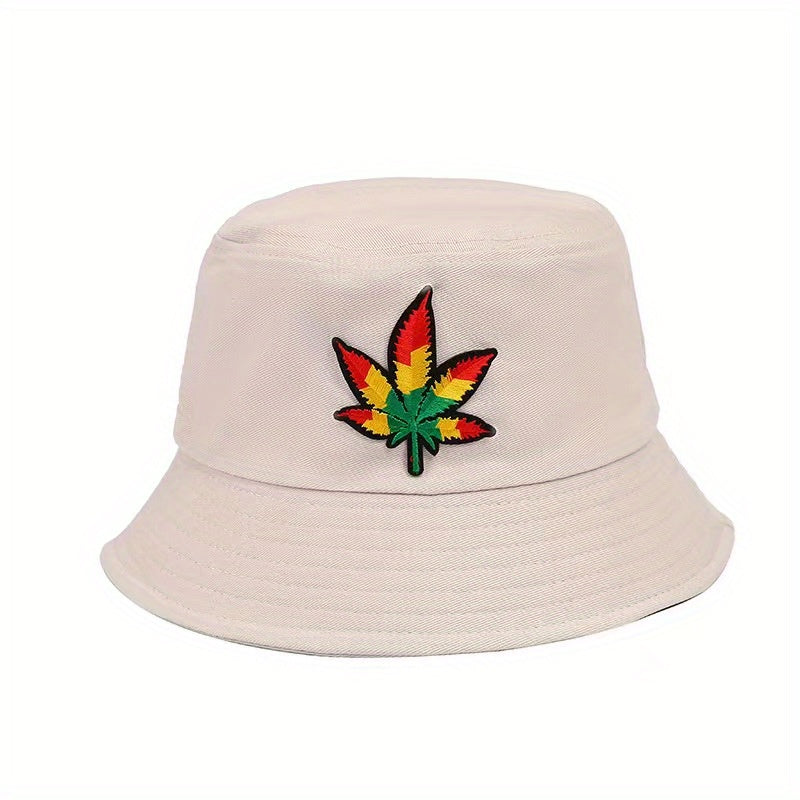 Maple Leaf Embroidered Bucket Hat Unisex Fisherman Cap