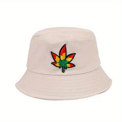 Maple Leaf Embroidered Bucket Hat Unisex Fisherman Cap