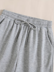 Casual Solid Sports Shorts With Pockets Tie Waist for Women