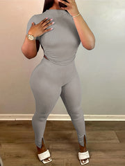 Solid Sexy 2pc Set Backless Drawstring Tops & Split Slim Pants Outfits