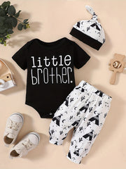 3pc Infant Baby Boys Little Brother Short Sleeve Onesie & Pants & Headband Set