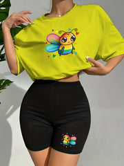 Bee Print Lounge Set Short Sleeve Top & Shorts Women's Sleepwear