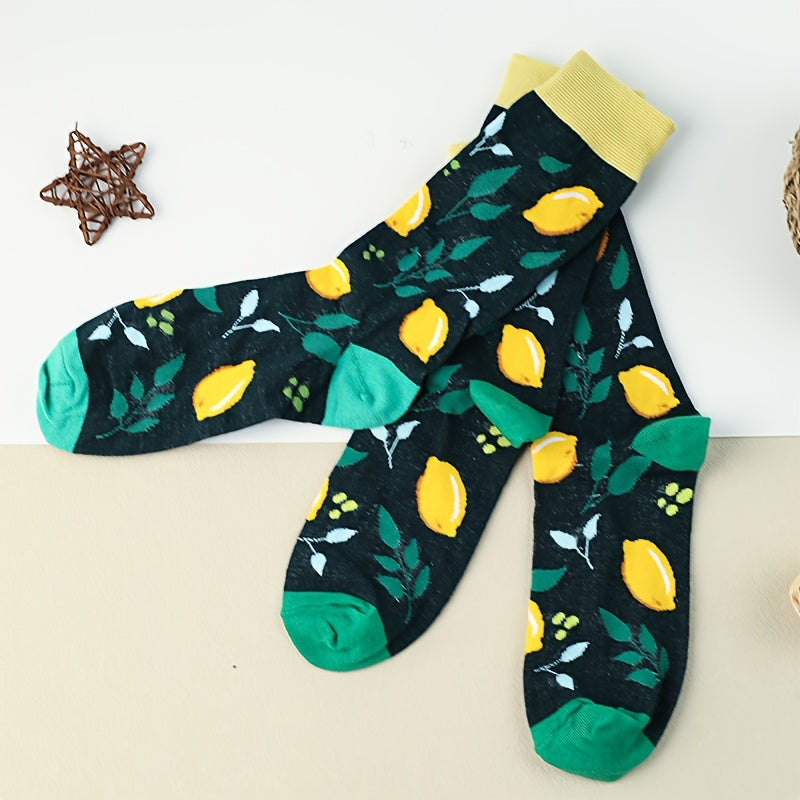 3 Pairs Lemon Print Socks Women's Stockings