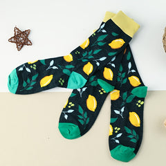 3 Pairs Lemon Print Socks Women's Stockings