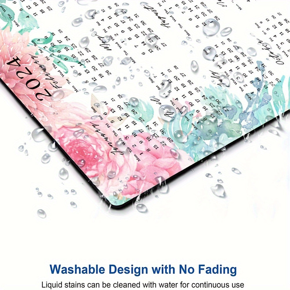 Floral Mouse Pad Calendar Textured Square Waterproof Non-Slip Base Office Laptop
