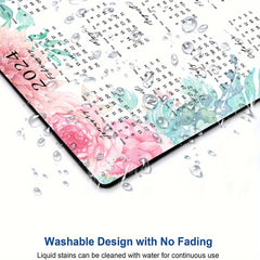 Floral Mouse Pad Calendar Textured Square Waterproof Non-Slip Base Office Laptop