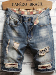 Men's Vintage Ripped Denim Jeans Light Shorts