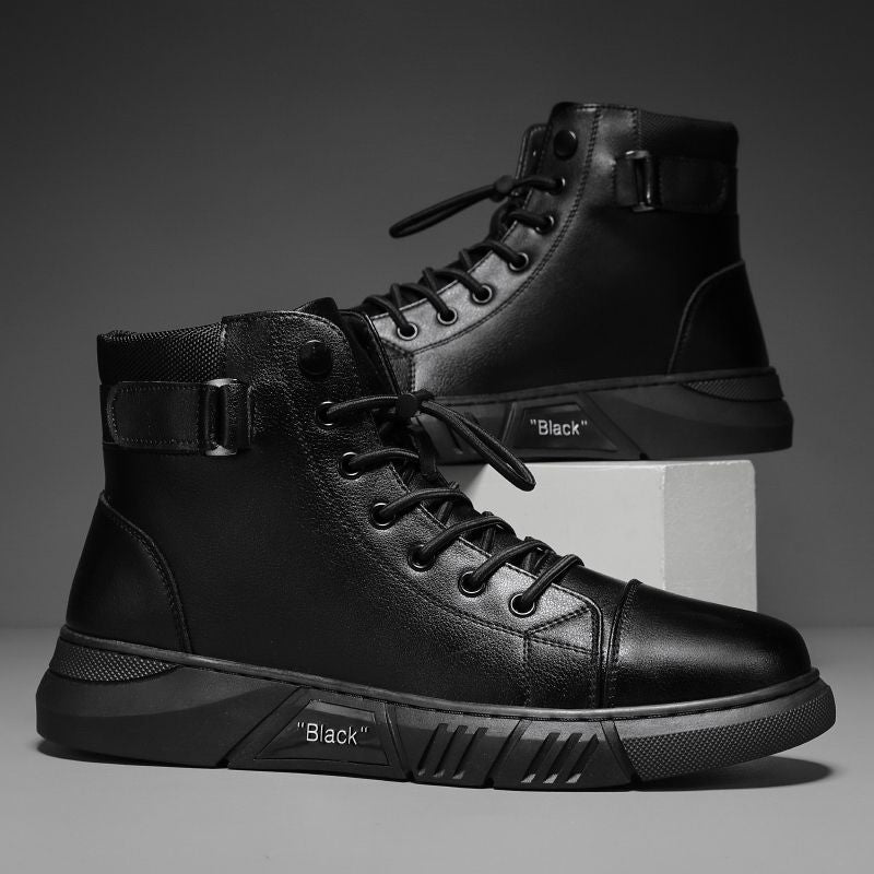 Men's Lace-up Elevator Ankle Boots with Side Zipper