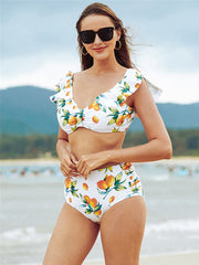 Women's Off Shoulder Two Piece Swimsuit High Waist Bodysuit Beach Bathing Suit