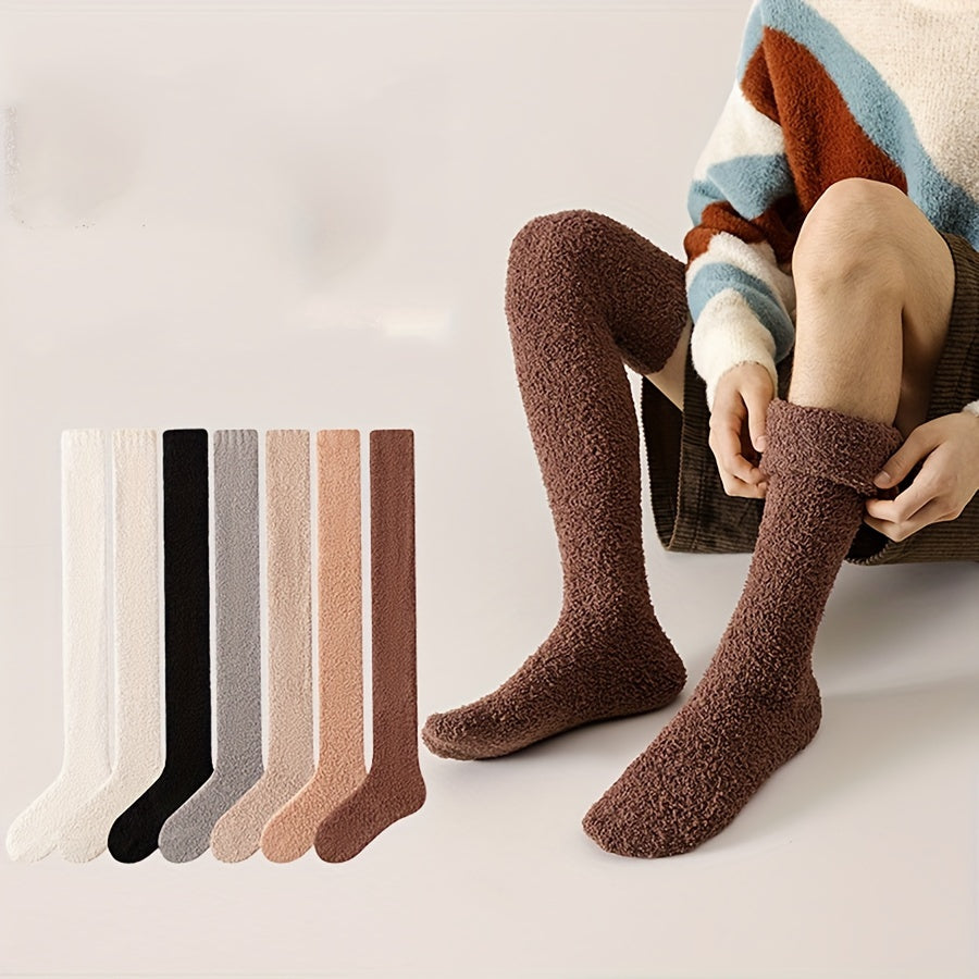 Coral Fleece Thigh High Socks for Men or Women Over The Knee Thick Stockings